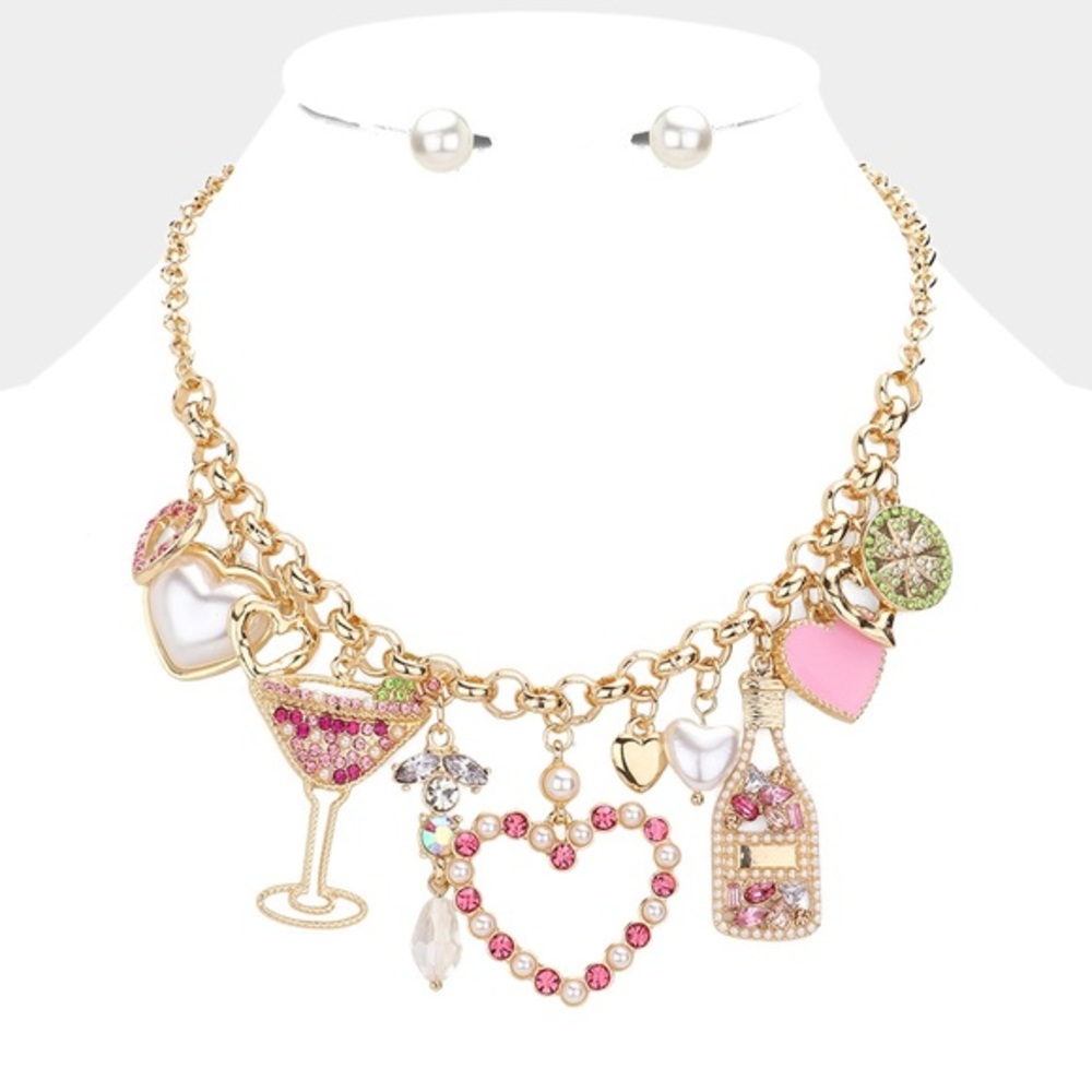 Heart pearl cocktail lime champagne pendant necklace